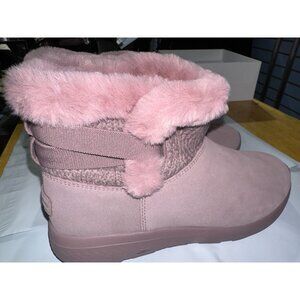 Light Pink Faux Fur-Lined Ankle Boots With Slip-Resistant Soles Cozy Winter Foot